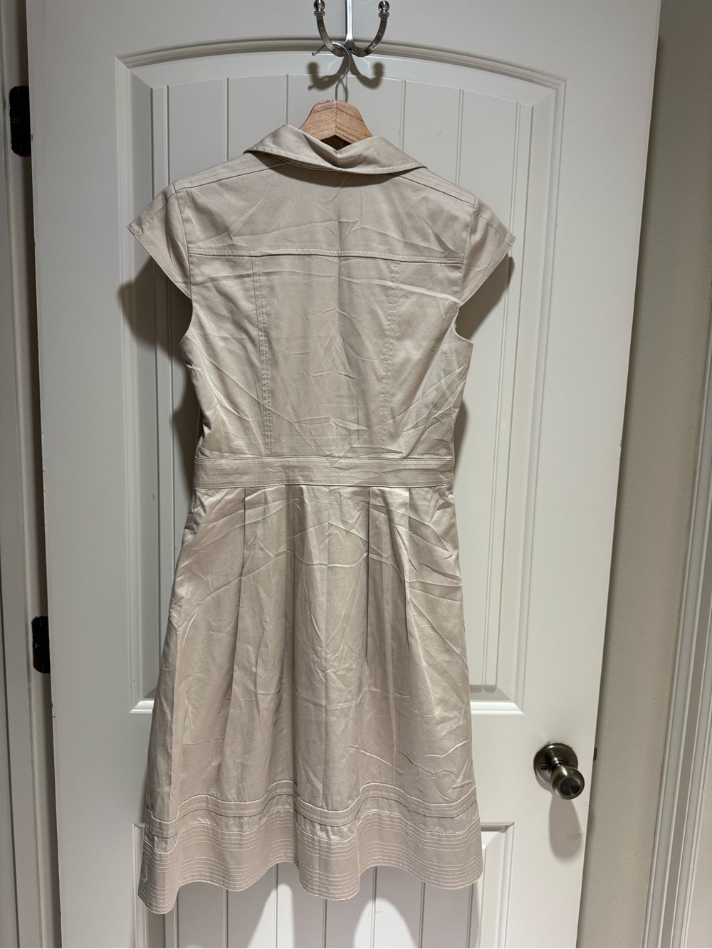 White House Black Market Cream Collared Fit-and-Flare Midi Dress